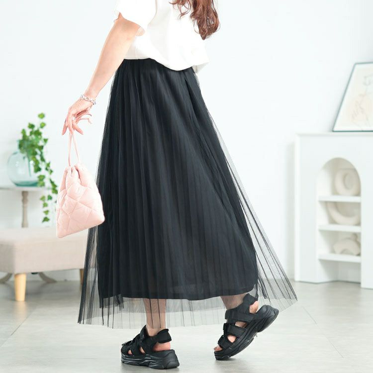大きいサイズ レディース レイヤードチュールプリーツスカート　tog-1051