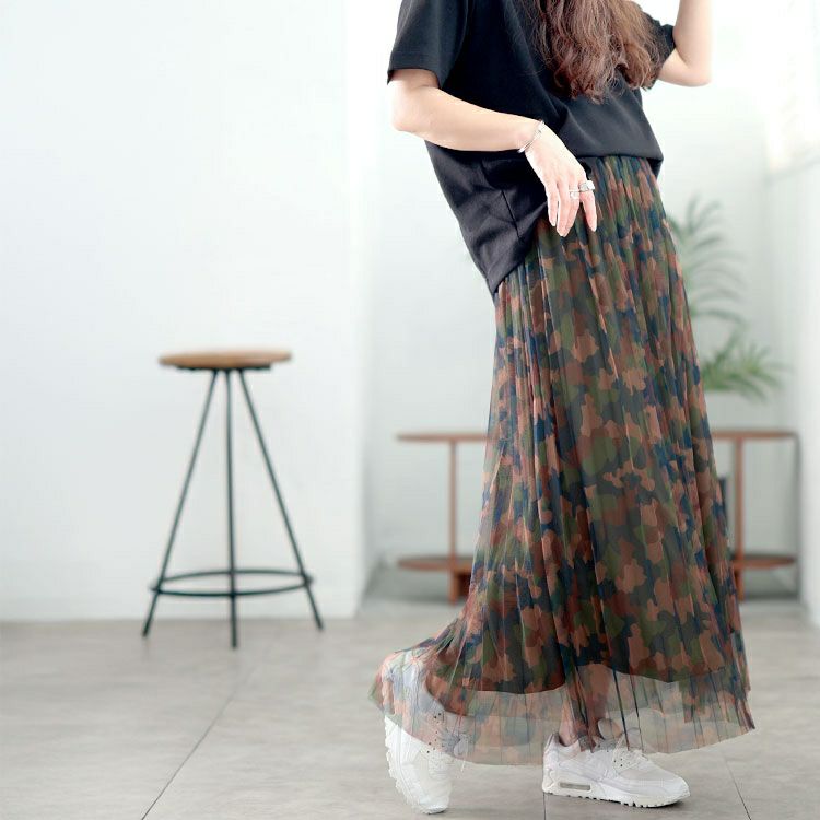 大きいサイズ レディース レイヤードチュールプリーツスカート　tog-1051