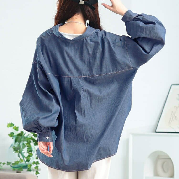 大きいサイズ レディース ボリュームスリーブシャンブレーシャツ　maru-30164 【メール便可】