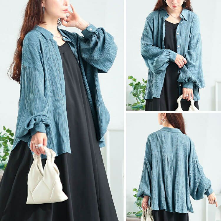 大きいサイズ レディース 楊柳風ジャガードボリュームスリーブシャツ　maru-30166 【メール便可】