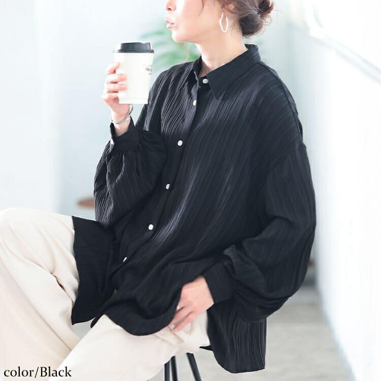 大きいサイズ レディース 楊柳風ジャガードボリュームスリーブシャツ　maru-30166 【メール便可】