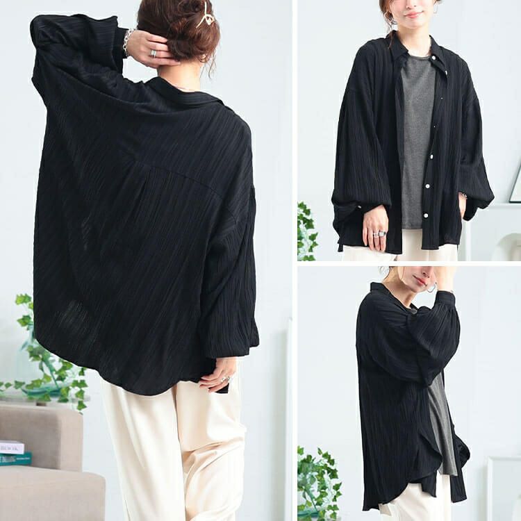 大きいサイズ レディース 楊柳風ジャガードボリュームスリーブシャツ　maru-30166 【メール便可】