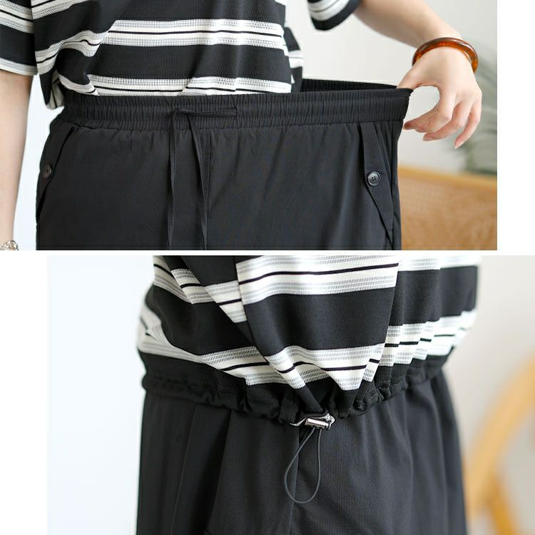 大きいサイズ レディース キーネックポロT＆ミリタリーロングスカートセット　goldy-1727