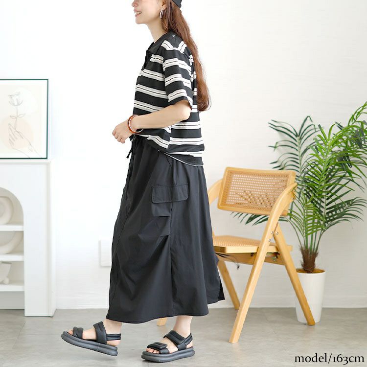 大きいサイズ レディース キーネックポロT＆ミリタリーロングスカートセット　goldy-1727