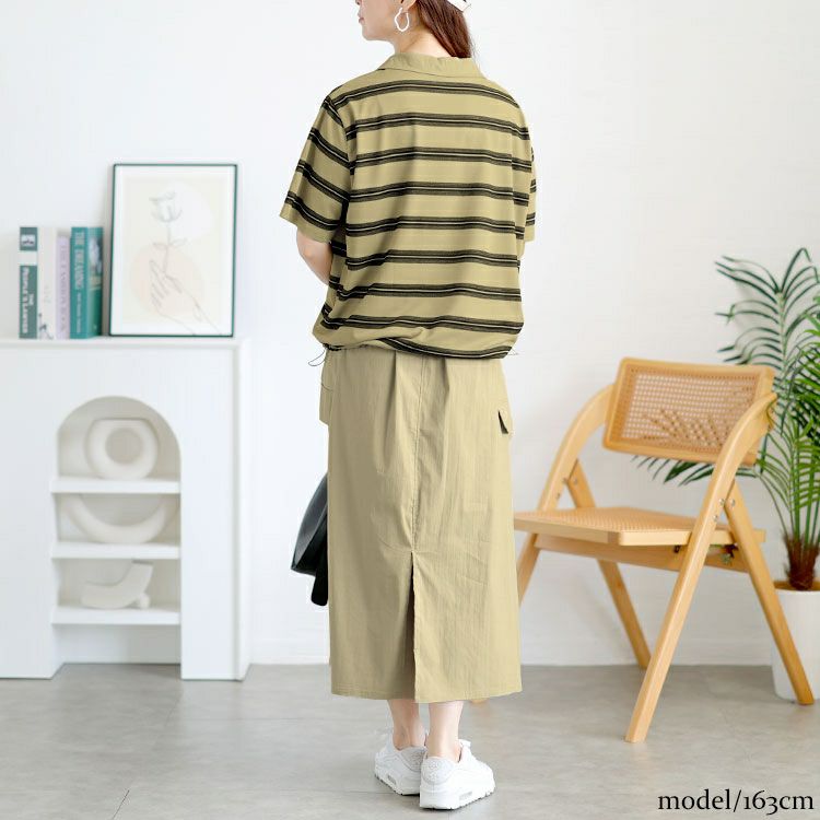 大きいサイズ レディース キーネックポロT＆ミリタリーロングスカートセット　goldy-1727