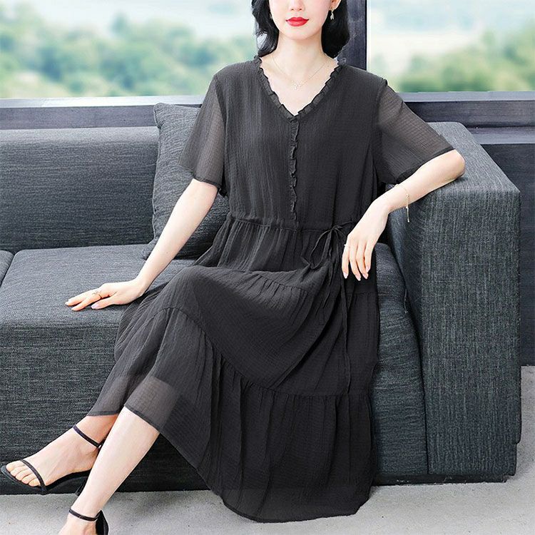 大きいサイズ レディース ウエストリボンシフォンティアードワンピース　goldy-1723【メール便可】