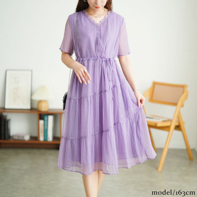 大きいサイズ レディース ウエストリボンシフォンティアードワンピース　goldy-1723【メール便可】