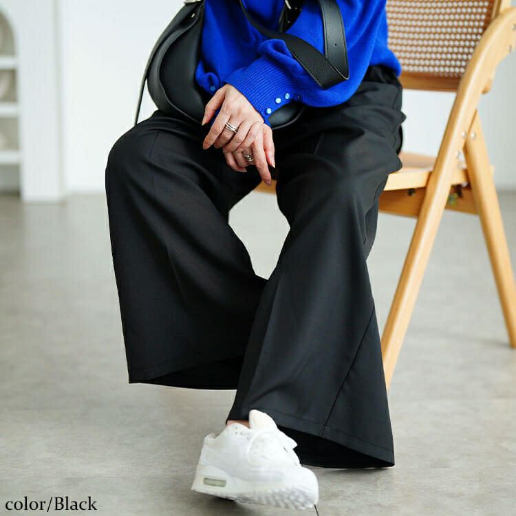 大きいサイズ レディース ベルト付きセンターシームタックワイドパンツ　tana-ww650037