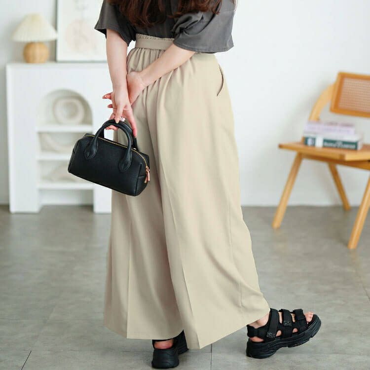 大きいサイズ レディース ベルト付きセンターシームタックワイドパンツ　tana-ww650037