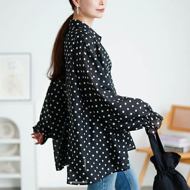 大きいサイズ レディース ドットキャンディスリーブフレアシャツ　tana-ww650035 【メール便可】