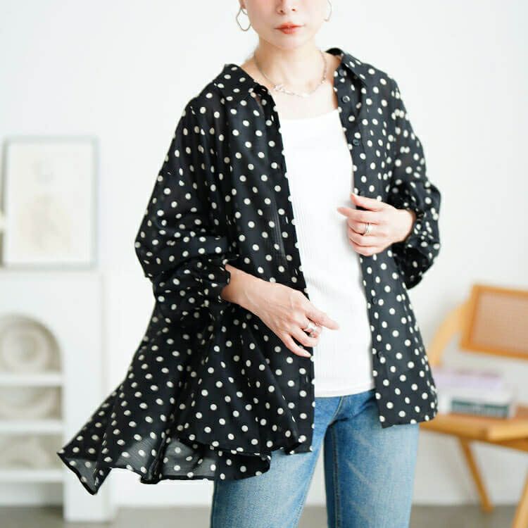 大きいサイズ レディース ドットキャンディスリーブフレアシャツ　tana-ww650035 【メール便可】