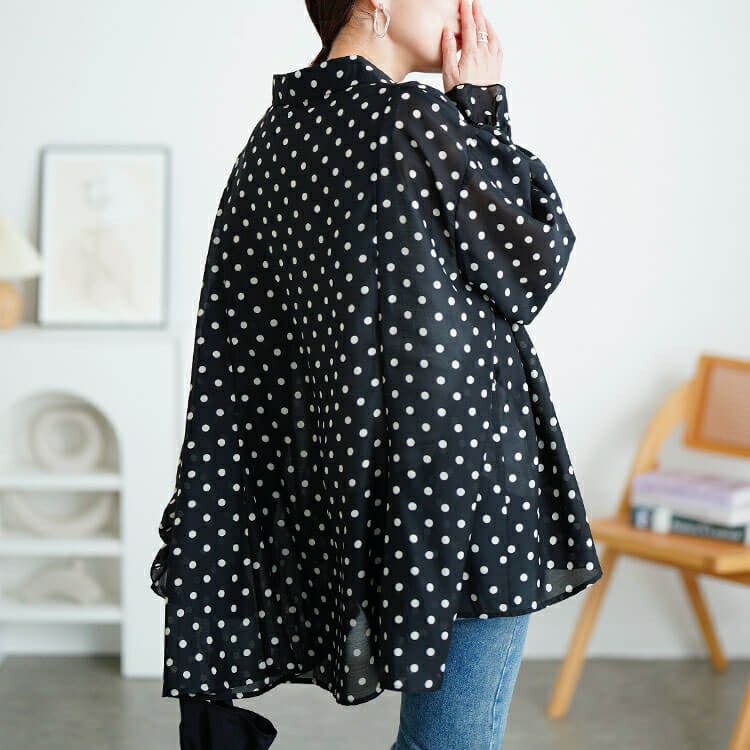 大きいサイズ レディース ドットキャンディスリーブフレアシャツ　tana-ww650035 【メール便可】