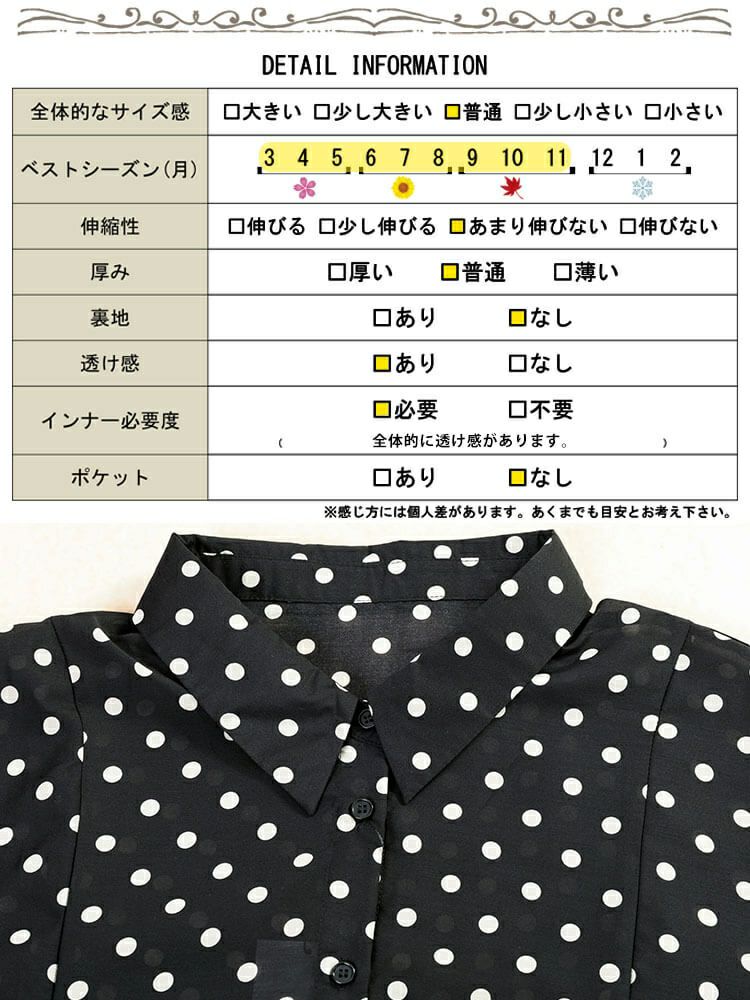 大きいサイズ レディース ドットキャンディスリーブフレアシャツ　tana-ww650035 【メール便可】
