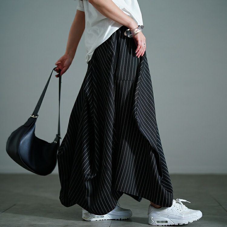 大きいサイズ レディース ストライプランダムタック変形スカート　nw-25036