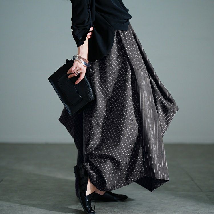 大きいサイズ レディース ストライプランダムタック変形スカート　nw-25036