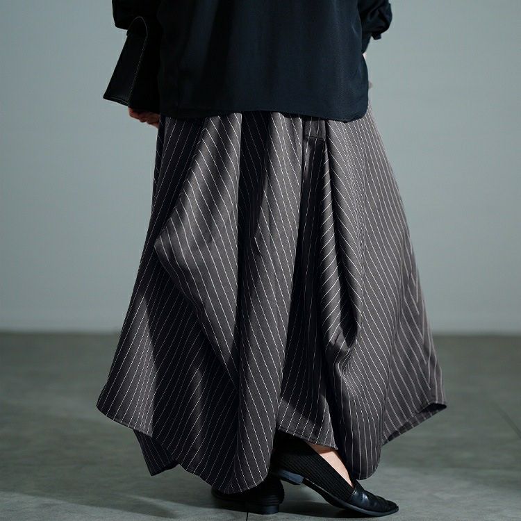 大きいサイズ レディース ストライプランダムタック変形スカート　nw-25036