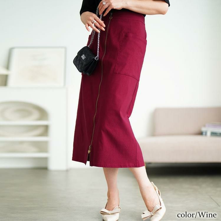 大きいサイズ レディース フロントハートZIPナロースカート　tog-1057 ワイン
