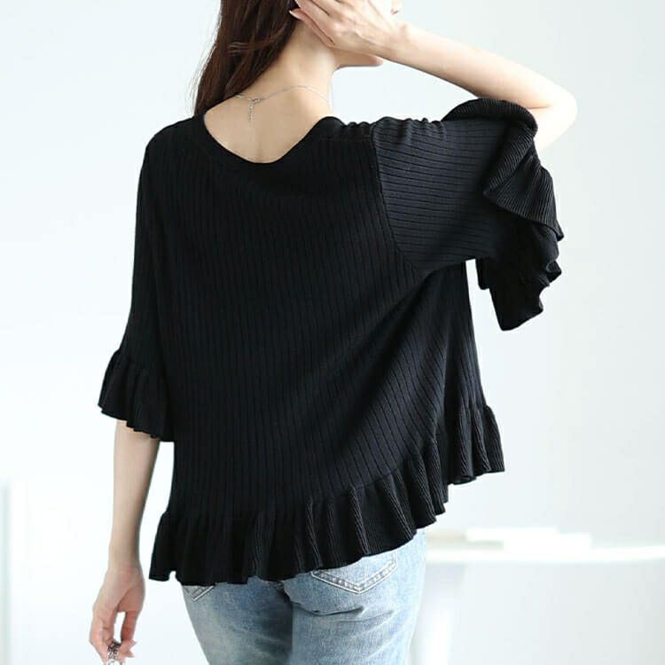 大きいサイズ レディース フリル使いリブニットカーディガン　sum-0032