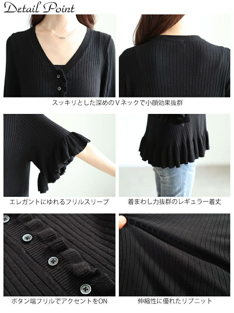 大きいサイズ レディース フリル使いリブニットカーディガン　sum-0032