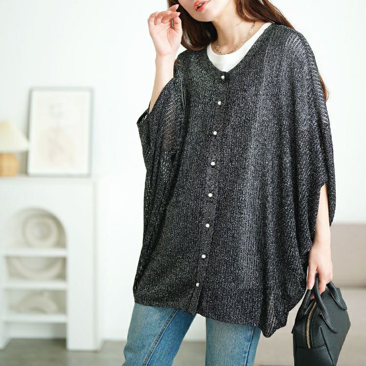 大きいサイズ レディース ラメシアーニットドルマンカーディガン　sum-0026