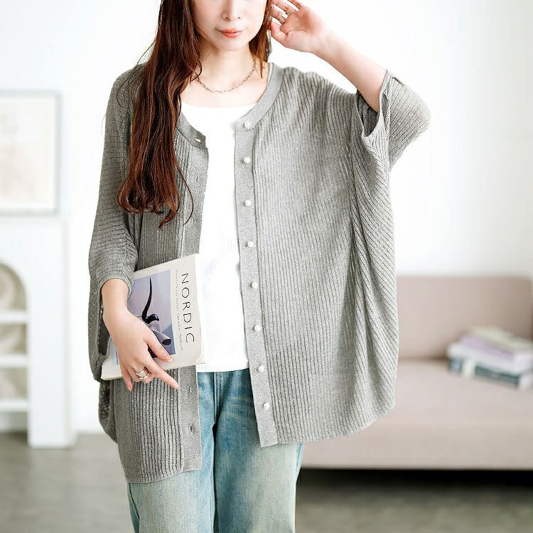 大きいサイズ レディース ラメシアーニットドルマンカーディガン　sum-0026