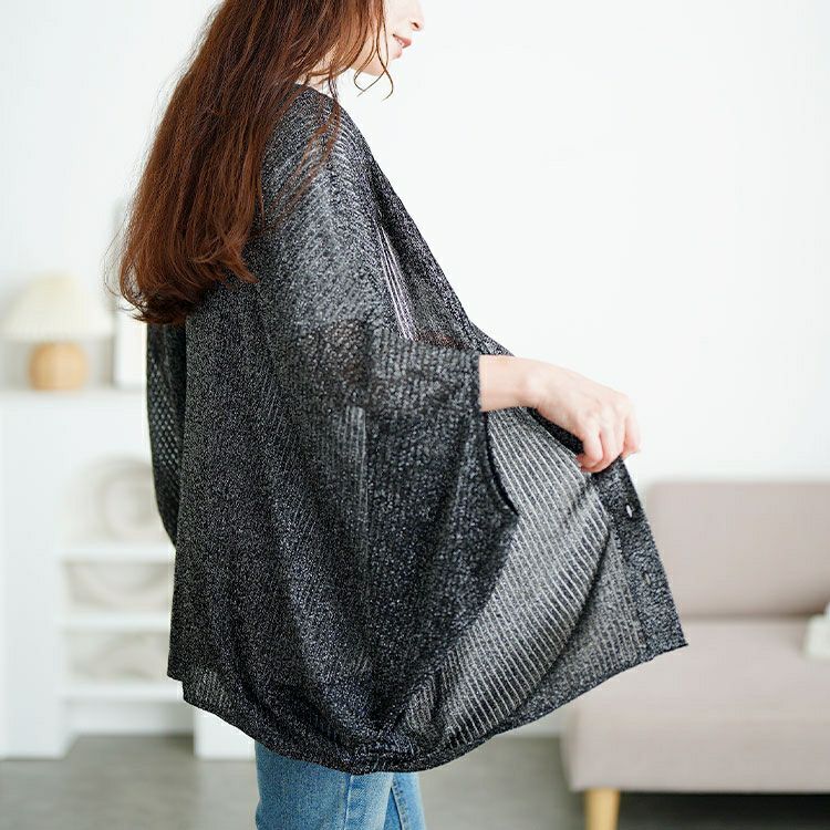 大きいサイズ レディース ラメシアーニットドルマンカーディガン　sum-0026