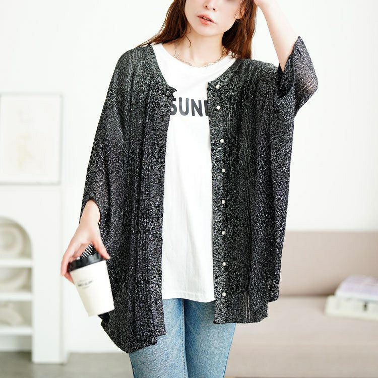 大きいサイズ レディース ラメシアーニットドルマンカーディガン　sum-0026