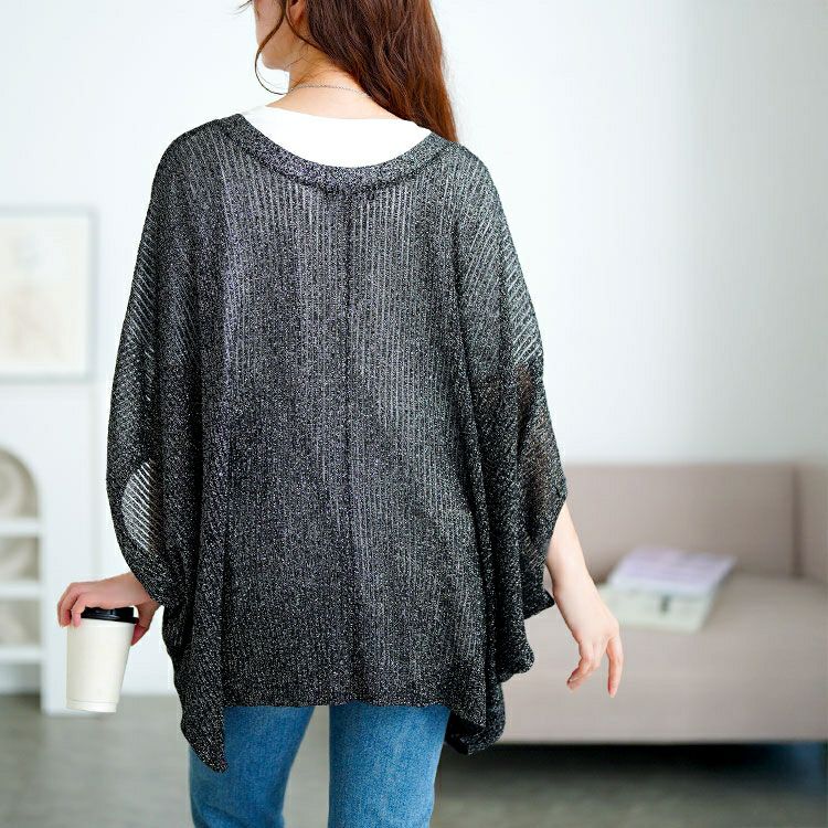 大きいサイズ レディース ラメシアーニットドルマンカーディガン　sum-0026