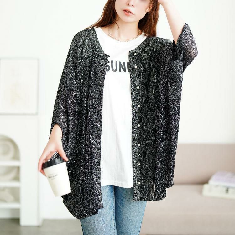 大きいサイズ レディース ラメシアーニットドルマンカーディガン　sum-0026 ブラック