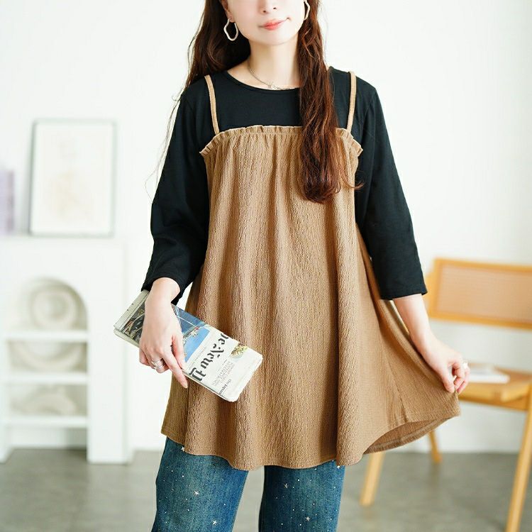 大きいサイズ レディース フェイクレイヤード楊柳キャミチュニック　cast-5556014 【メール便可】