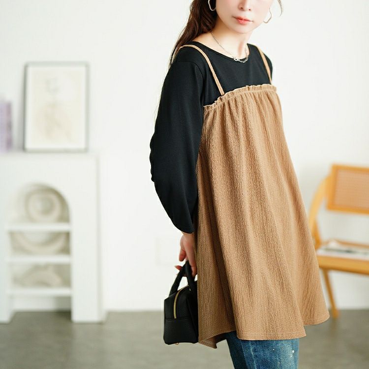 大きいサイズ レディース フェイクレイヤード楊柳キャミチュニック　cast-5556014 【メール便可】