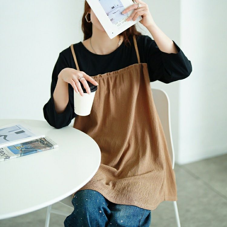 大きいサイズ レディース フェイクレイヤード楊柳キャミチュニック　cast-5556014 【メール便可】