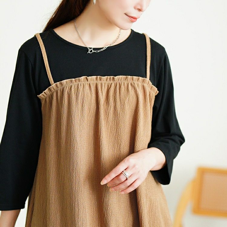 大きいサイズ レディース フェイクレイヤード楊柳キャミチュニック　cast-5556014 【メール便可】