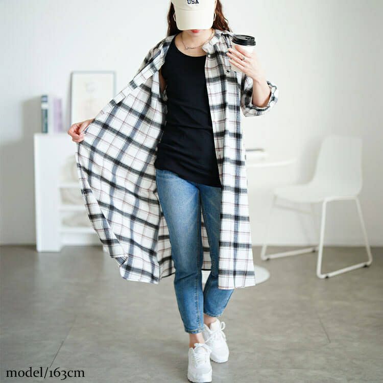 大きいサイズ レディース ワンポイント刺繍チェックシャツワンピース　cpdai-640953