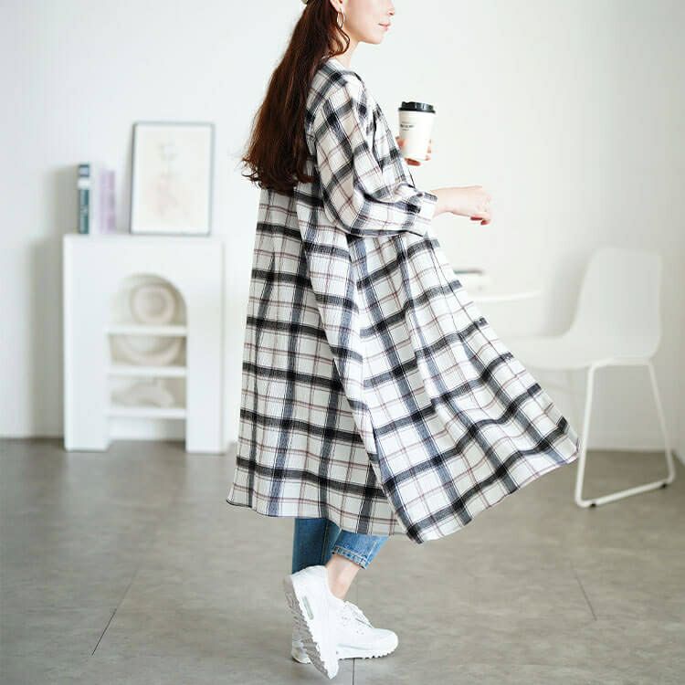 大きいサイズ レディース ワンポイント刺繍チェックシャツワンピース　cpdai-640953