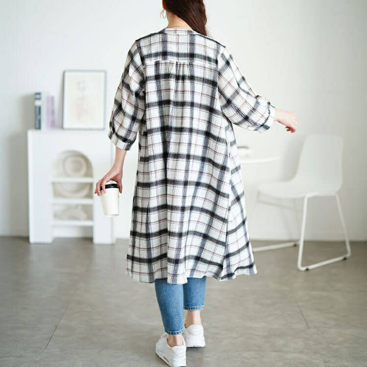 大きいサイズ レディース ワンポイント刺繍チェックシャツワンピース　cpdai-640953