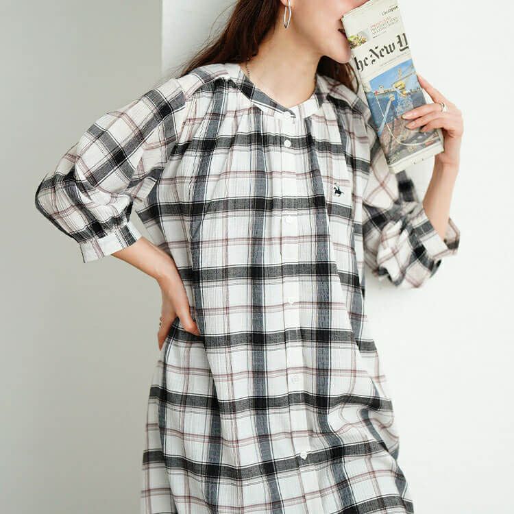 大きいサイズ レディース ワンポイント刺繍チェックシャツワンピース　cpdai-640953