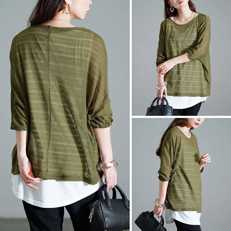 大きいサイズ レディース レース編みドルマン＆タンクトップ2点セット　cpdai-647134 【メール便可】