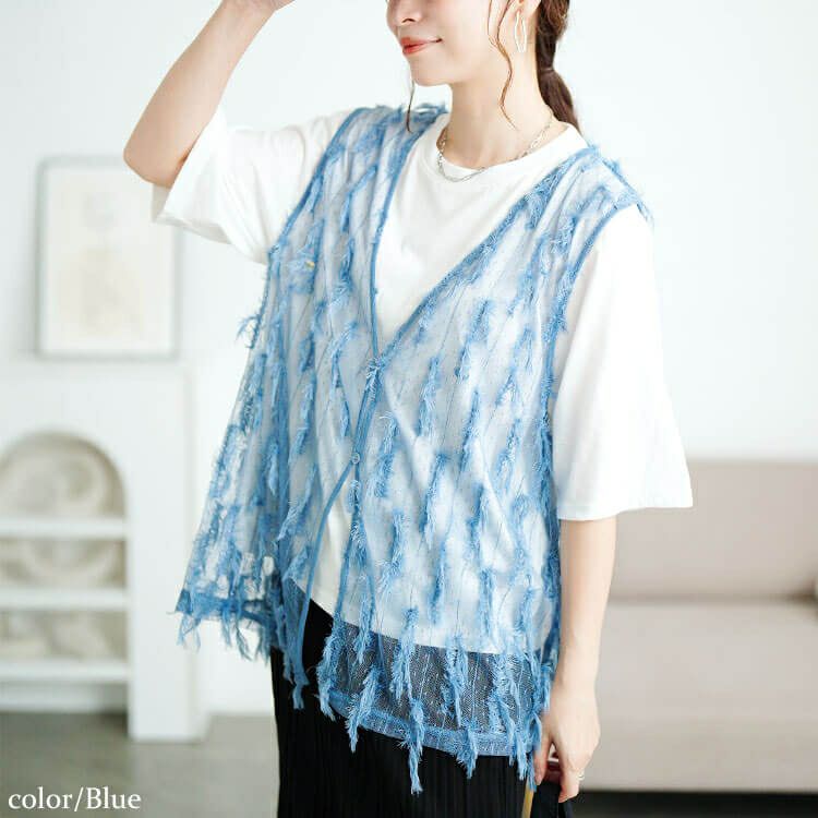 大きいサイズ レディース フリンジベスト＆Tシャツ2点セット　cpdai-647133 【メール便可】