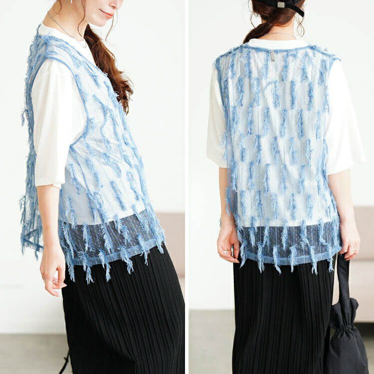 大きいサイズ レディース フリンジベスト＆Tシャツ2点セット　cpdai-647133 【メール便可】