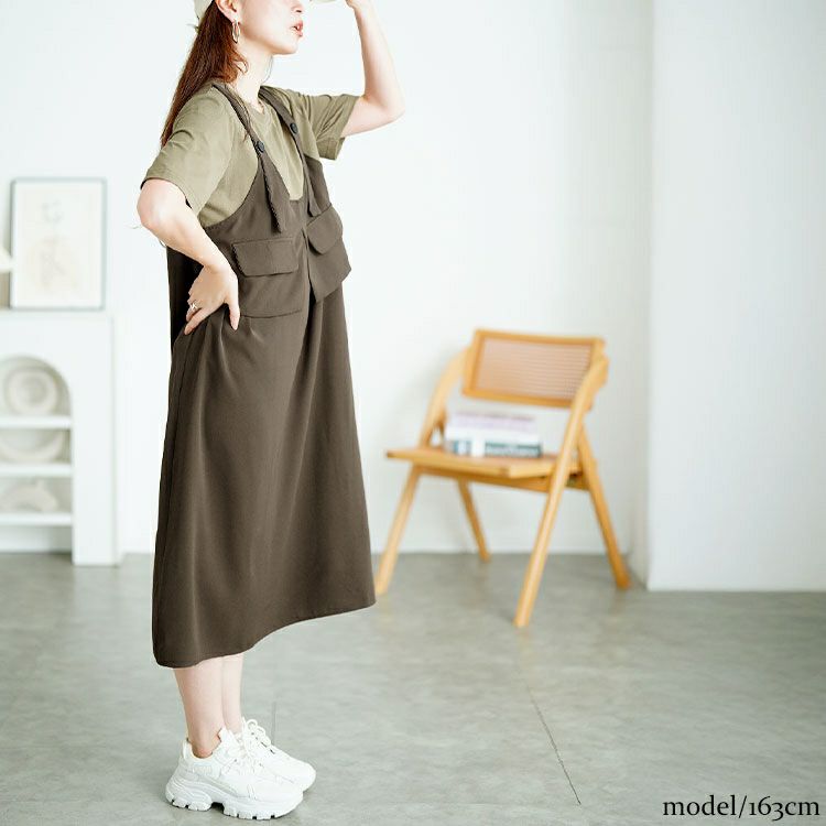 大きいサイズ レディース フラップデザインTシャツドッキングワンピース　goldy-1728【メール便可】