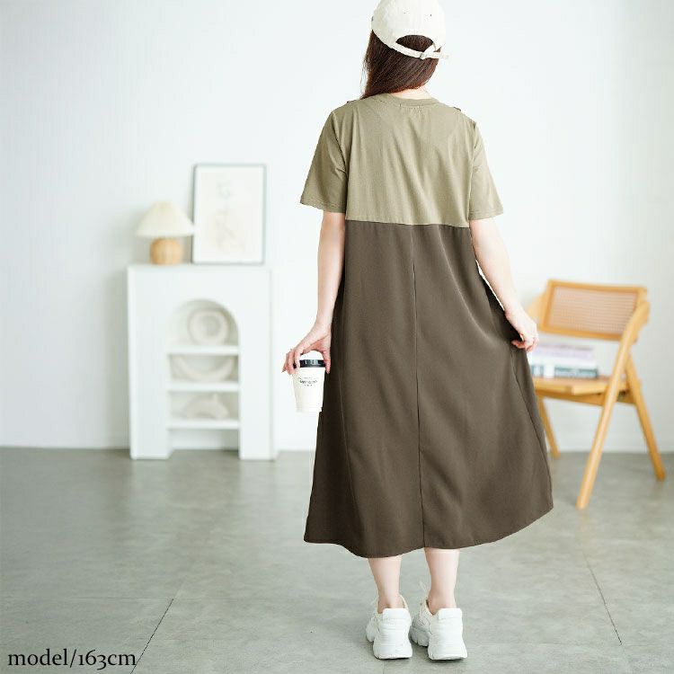 大きいサイズ レディース フラップデザインTシャツドッキングワンピース　goldy-1728【メール便可】
