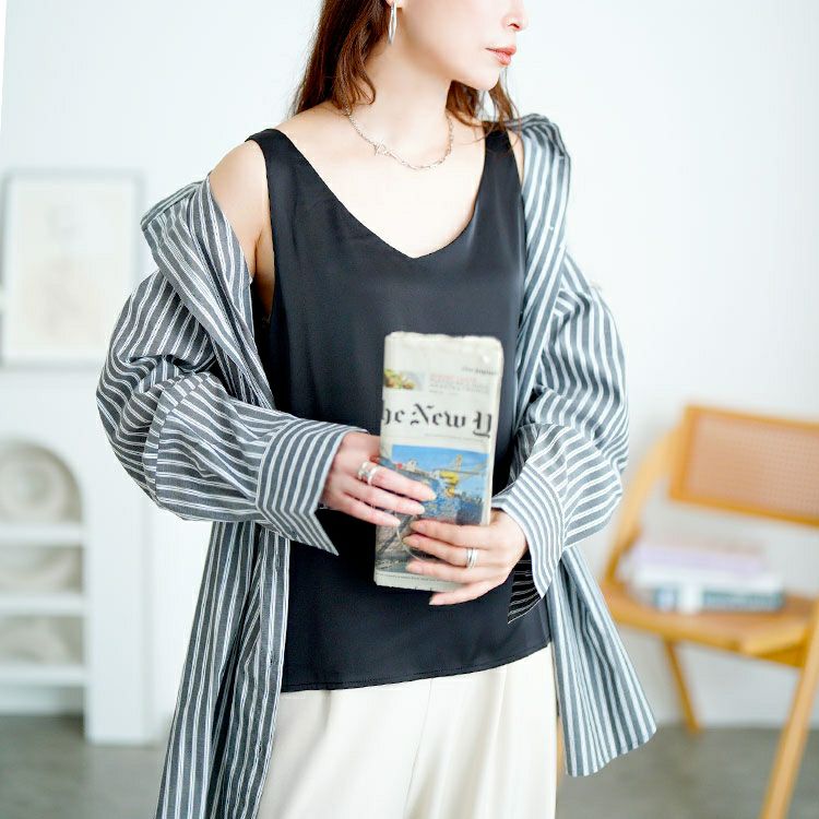 大きいサイズ レディース バックストラップVネックノースリーブトップス　goldy-1729【メール便可】