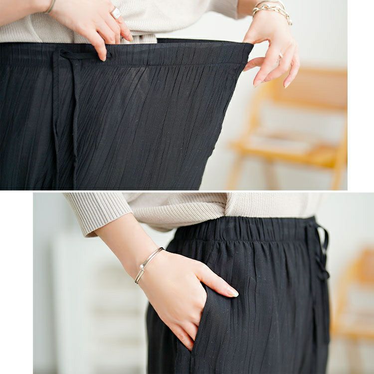 大きいサイズ レディース ランダムプリーツワイドパンツ　goldy-1724【メール便可】