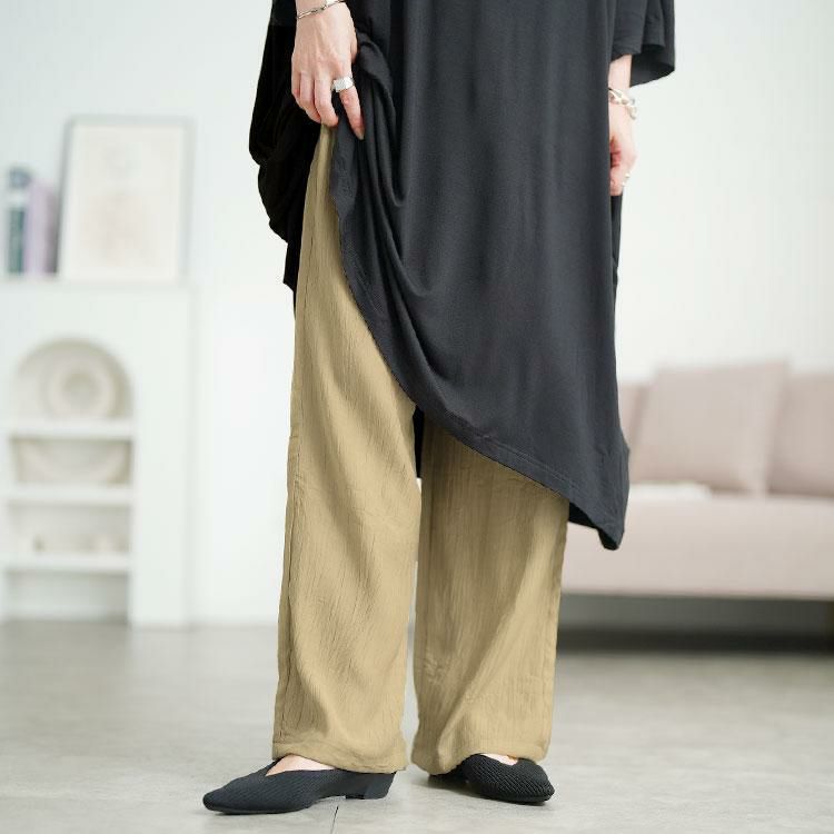 大きいサイズ レディース ランダムプリーツワイドパンツ　goldy-1724【メール便可】 ベージュ