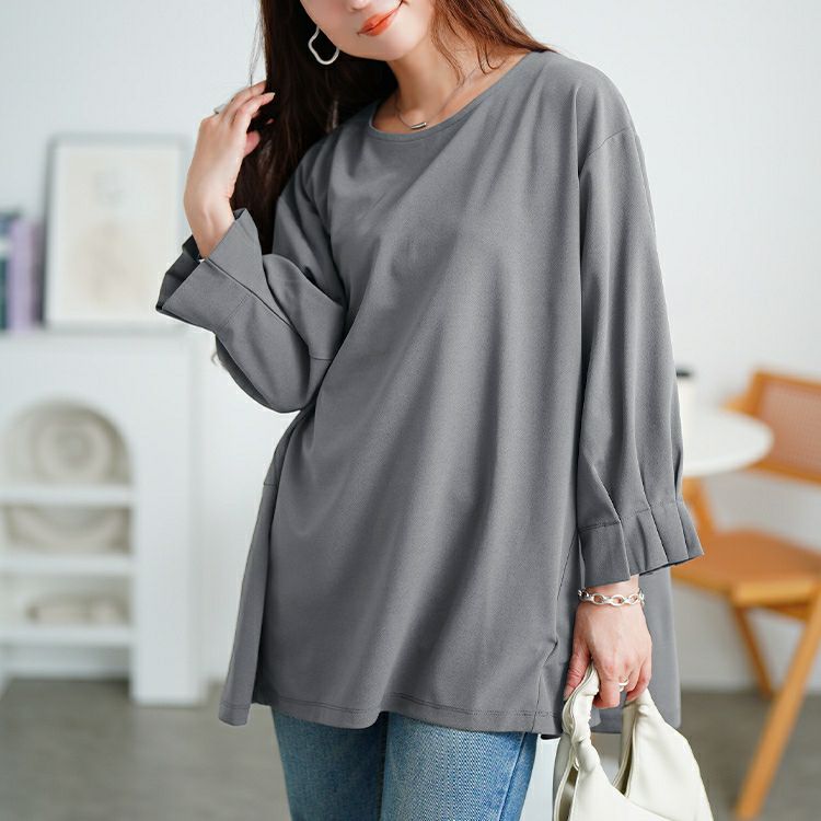 大きいサイズ レディース 袖口タックパールボタンフレアチュニック　mncut-152520 【メール便可】