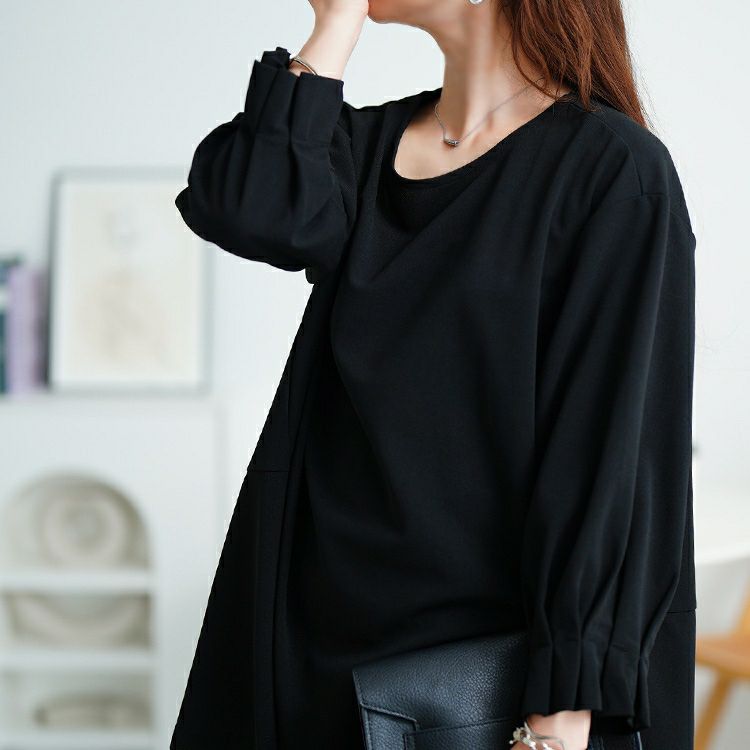 大きいサイズ レディース 袖口タックパールボタンフレアチュニック　mncut-152520 【メール便可】