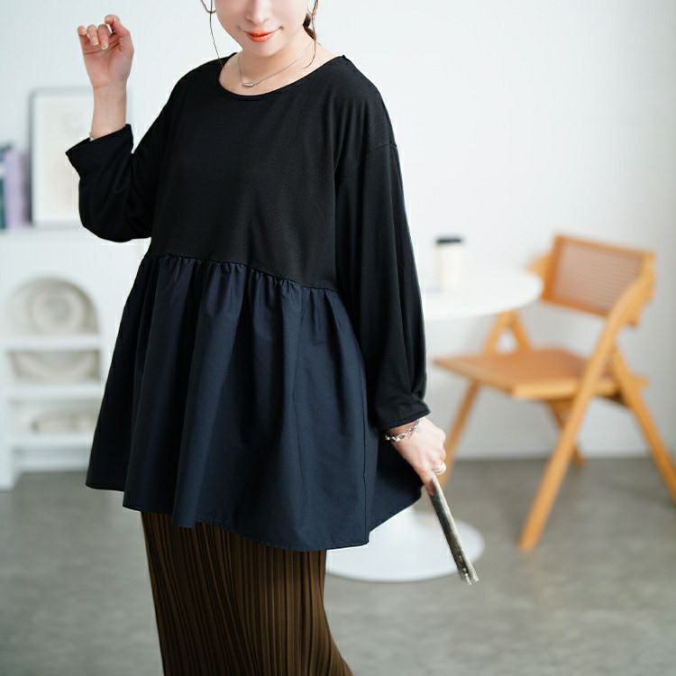 大きいサイズ レディース 異素材ペプラム切り替えプルオーバー　mncut-152519 【メール便可】