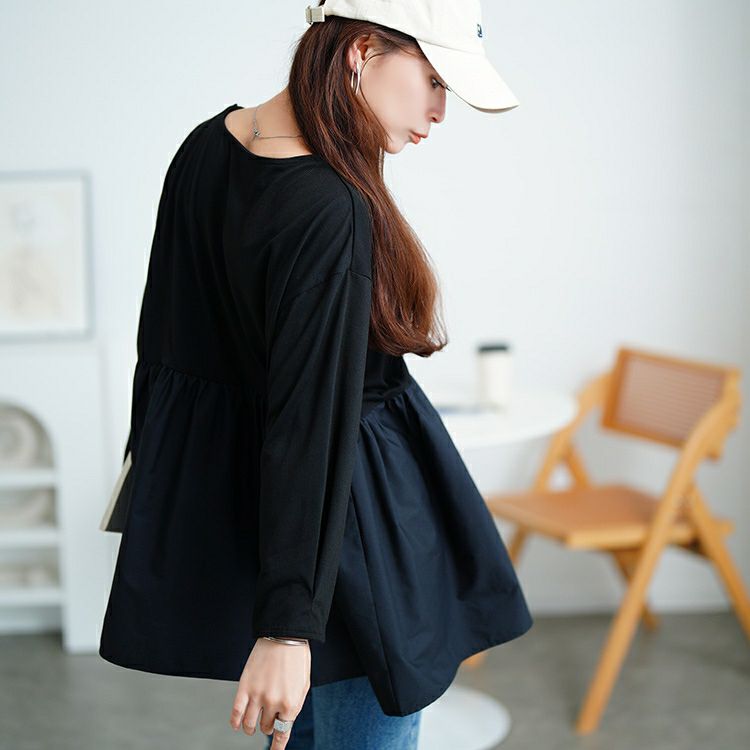 大きいサイズ レディース 異素材ペプラム切り替えプルオーバー　mncut-152519 【メール便可】