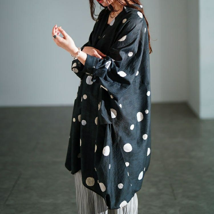 大きいサイズ レディース ドット柄スキッパードルマンシャツチュニック　sw-0823 【メール便可】